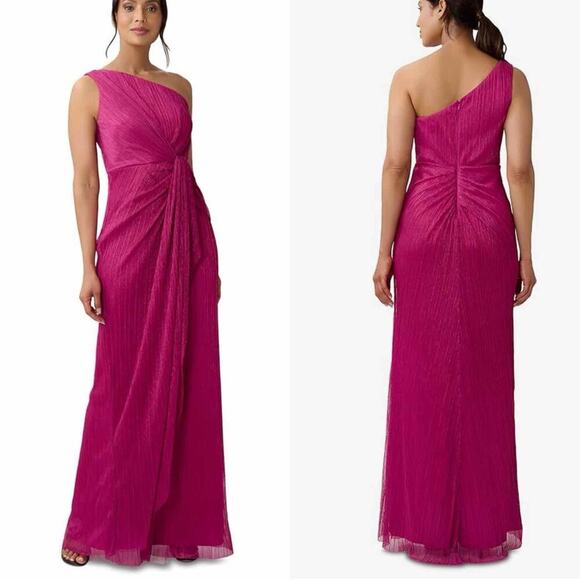 Adrianna Papell Women's Stardust Pleated Draped Gown Size US 6 Magenta - Picture 9 of 12